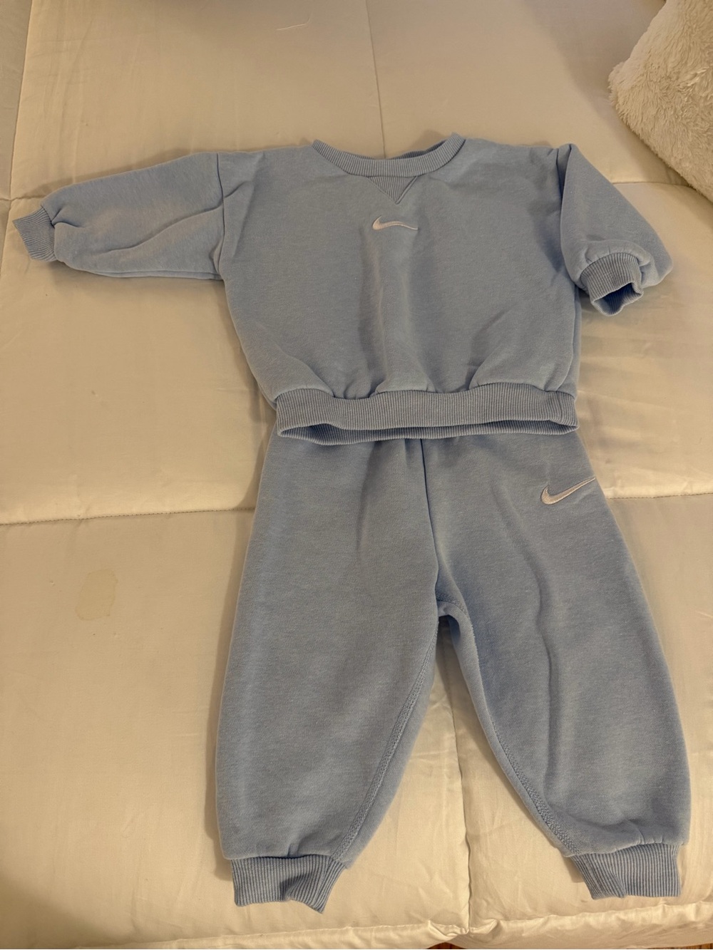 Nike Baby Sweatshirt and Joggers Set in Light Blue with White Swoosh - 18 mos. - Picture 2 of 4